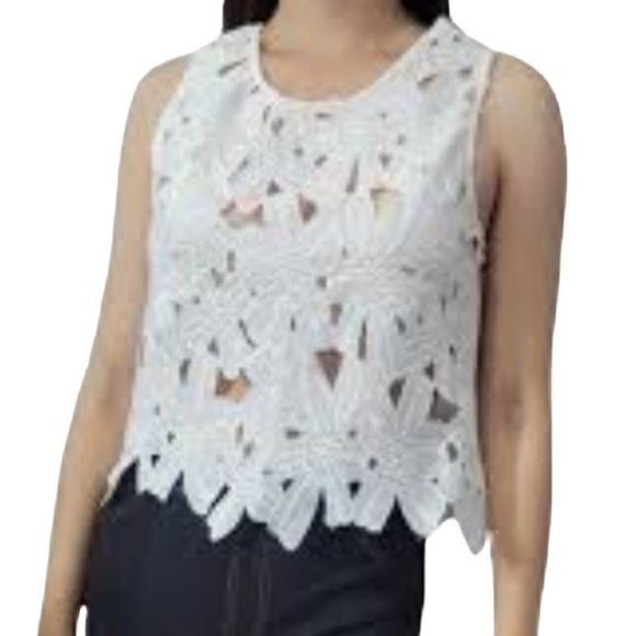 Caution the the Wind White Appliqué Crop Top - Picture 1 of 14